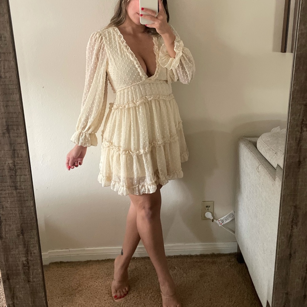 J for Justify Cream Textured Swiss Dot Mini Dress - Picture 6 of 6